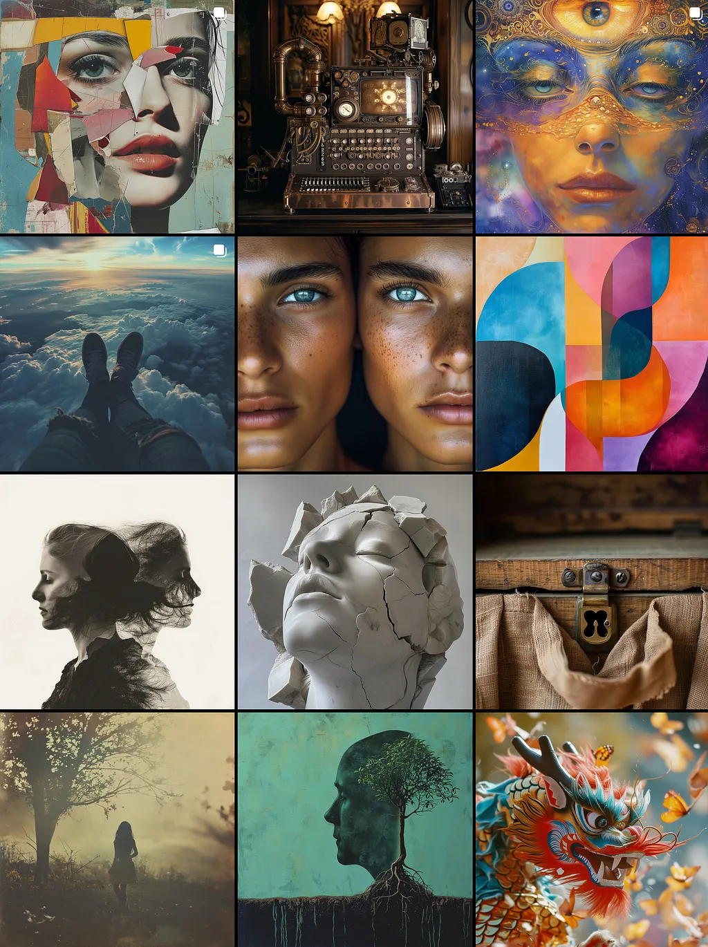 Collage of AI-generated images from the Forgotten Lights Instagram feed.
