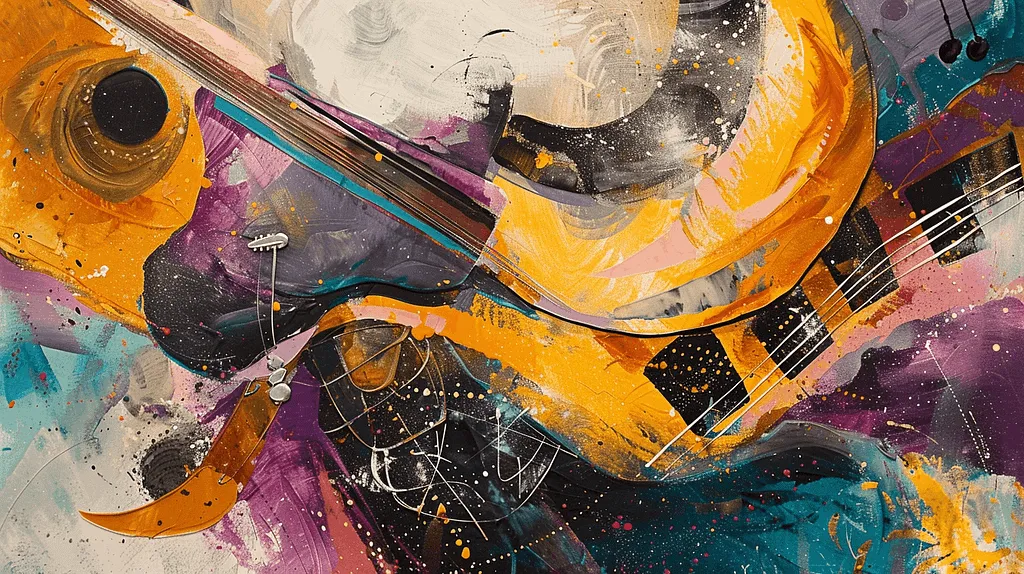 Abstract illustration of hands connecting with a guitar, radiating warm energy.